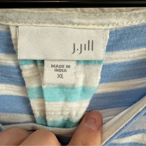 J. Jill Women's XL Striped Long Sleeve Tunic Blue Boho Button Back Coastal - Picture 3 of 7